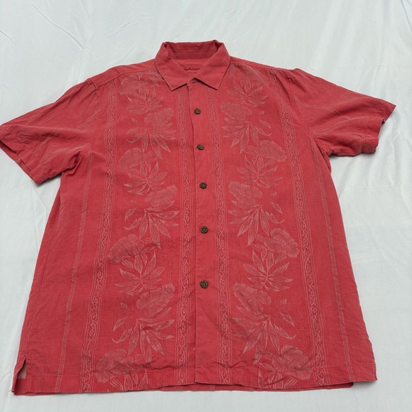 Tommy Bahama Red 100% Silk Hawaiian Shirt - Picture 1 of 13